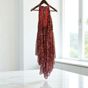 Free People Semi-Sheer Moroccan Halter Top Dress Embroidery‎ Metallic Flecks XS